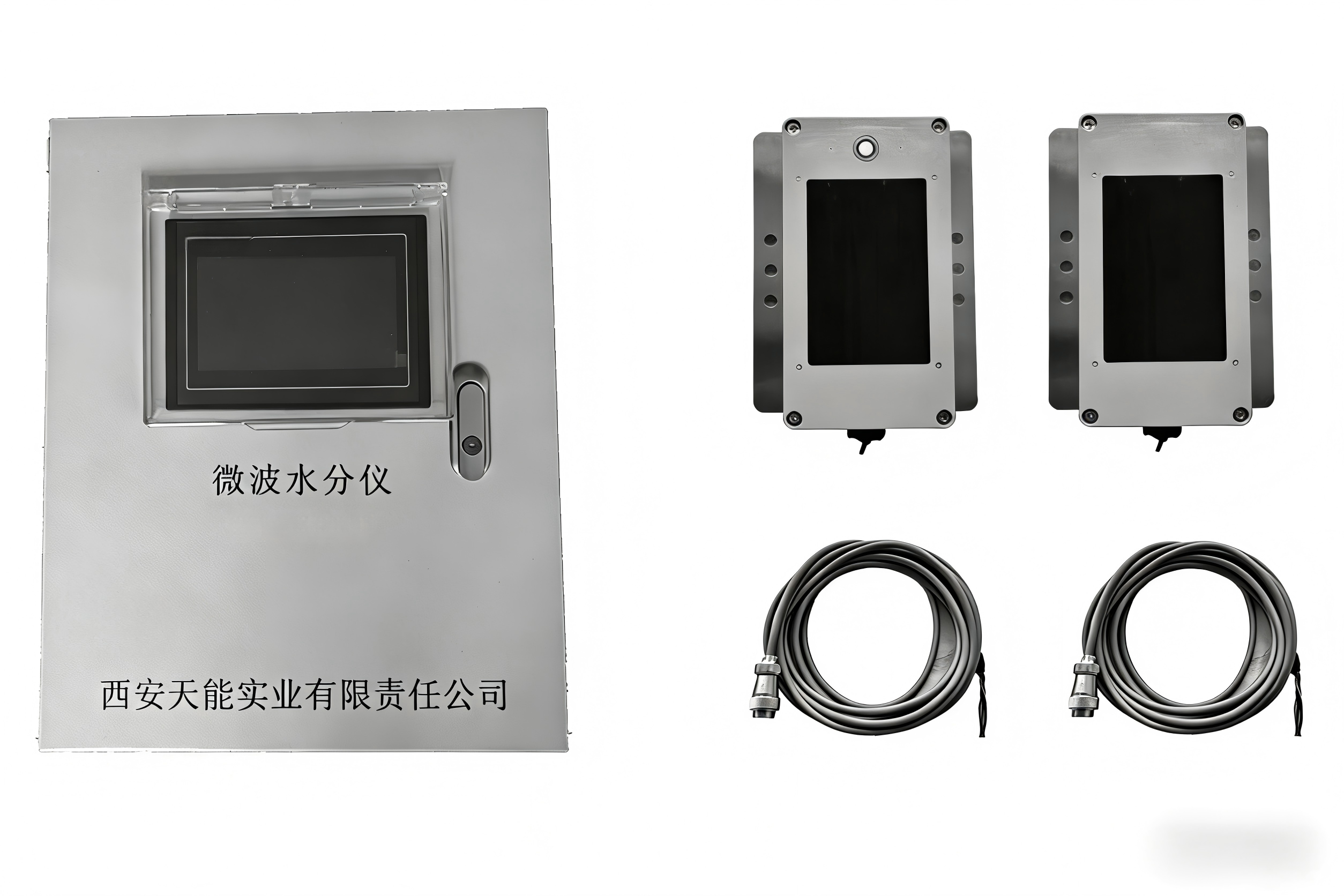 精密电子天平设备，白色金属材质，数字显示屏幕，实验室台面